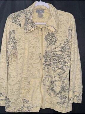 Three Hearts Light Yellow Paisley Zip-Front Sweatshirt